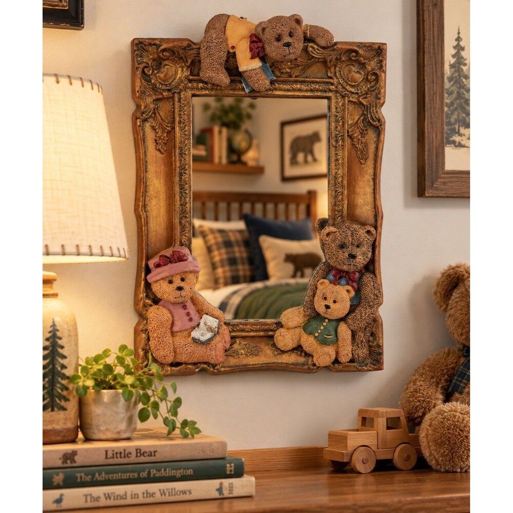 Vintage 1996 FIGI Graphics Bear Friends Teddy Bear Wall Mirror Nursery Decor
